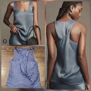Satin Racerback Tank Top - Blue